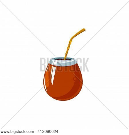 Iced Tea With Straw Isolated Summer Refreshing Drink. Vector Refreshing Lemonade, Long Island Iced T