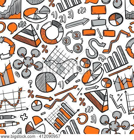 Business Charts And Financial Diagrams Sketch Seamless Pattern Vector Illustration