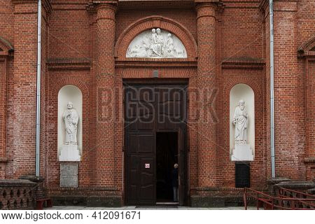 Entrance Of The Church Of The Ascension Of Christ In Utena, Lithuania. Built 1884 In Historicist Arc