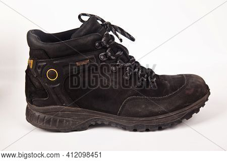 Hiking Shoes And A White Background, Sturdy Hiking Boots, Strong Hiking Boots