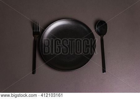 Festive Creative Black Table Setting On Dark Background