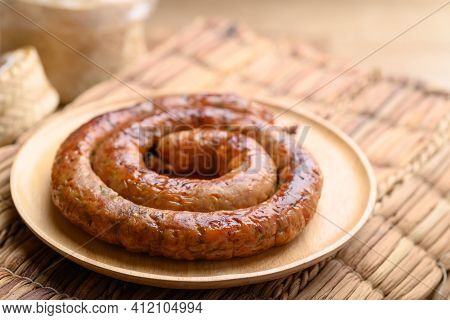 Northern Thai Sausage (sai Aua), Grilled Intestine Stuffed With Minced Pork, Spices And Herbs, Popul