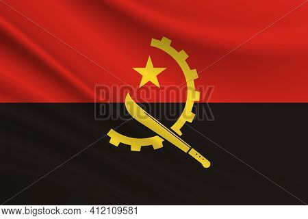 Flag Of Angola. Fabric Texture Of The Flag Of Angola.