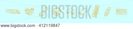 Set Of Macaroni Cartoon Icon Design Template With Various Models. Modern Vector Illustration Isolate