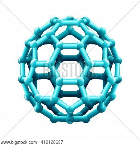 Nanoparticle Isolated 3d Icon - Buckyball Sphere Made From Hexagons. Modern Nano Technologies And In