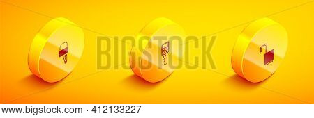 Set Isometric Lock Picks For Lock Picking, Car Key With Remote And Open Padlock Icon. Vector