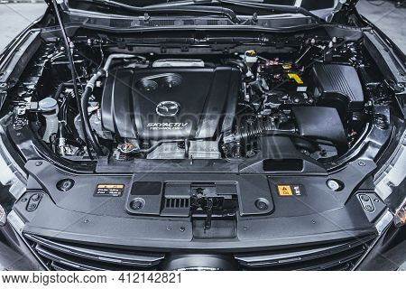 Novosibirsk, Russia - March 2 2021: Mazda Cx-5, Closeup Of A Clean Motor Block, . Internal Combustio
