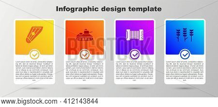 Set Kankles, Military Tank, Accordion And Wheat. Business Infographic Template. Vector
