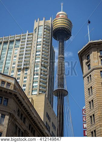 Sydney, Australia - Dec 16, 2018: Sydney Tower Eye Or Westfield Centrepoint Is The Tallest Building 