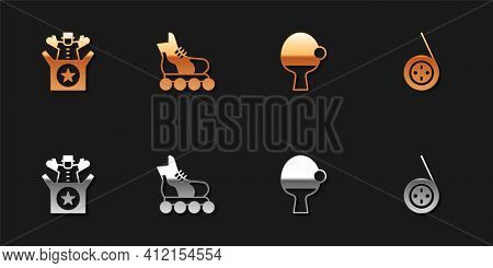 Set Jack In The Box Toy, Roller Skate, Racket And Ball And Yoyo Icon. Vector