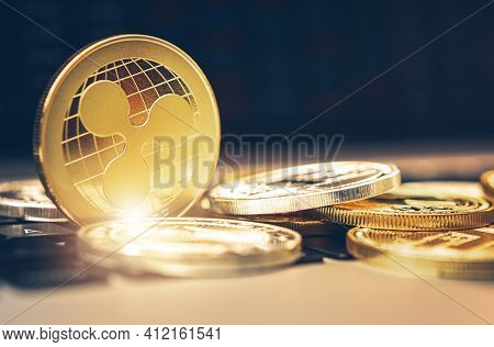 Xrp Ripple Coin And Other Cryptocurrency Close Up. Crypto Investment Theme.