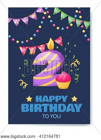 Birthday Anniversary Number Candle. Cheerful Celebration Gift Card With Burn Candle For Cake, Birthd
