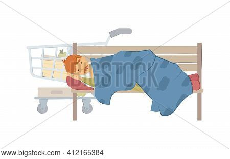 Homeless People Concept. Elderly Man Needing Help. Elderly Homeless Unemployment Vagabond Man Sleepi