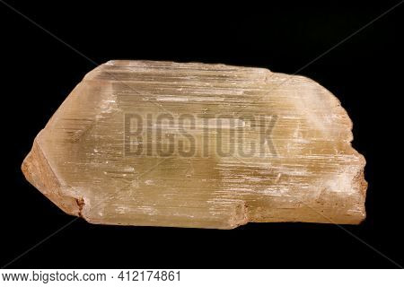 Macro Mineral Stone Spodumene On A Black Background Close Up