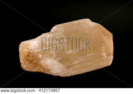 Macro Mineral Stone Spodumene On A Black Background Close Up