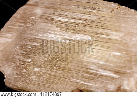 Macro Mineral Stone Spodumene On A Black Background Close Up