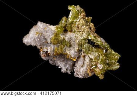 Macro Pyromorphite Mineral Stone On A Black Background Close Up