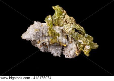 Macro Pyromorphite Mineral Stone On A Black Background Close Up
