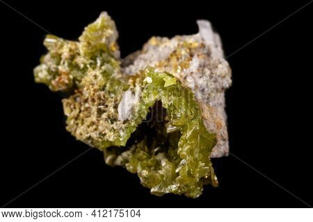 Macro Pyromorphite Mineral Stone On A Black Background