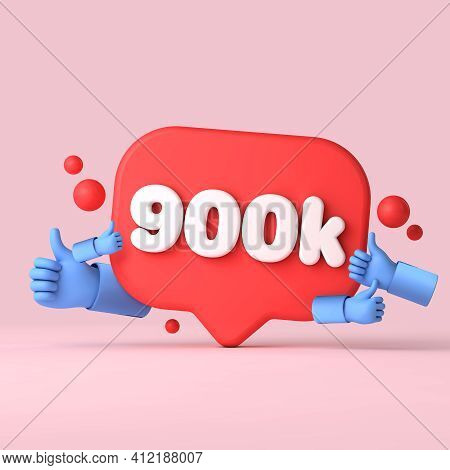 900 Thousand Followers Social Media Banner Thumbs Up. 3d Rendering