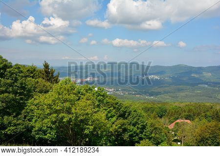 View From The 927.8 Meter High Kreuzberg Over The Landscape Of The Rhön Near Haselbach; District Of 