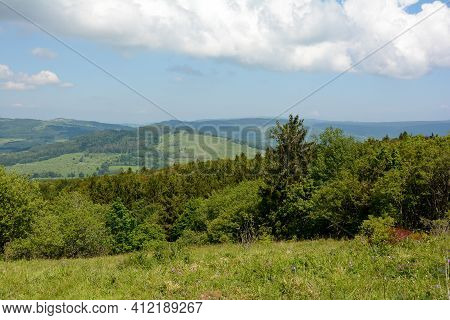 View From The 927.8 Meter High Kreuzberg Over The Landscape Of The Rhön Near Haselbach; District Of 