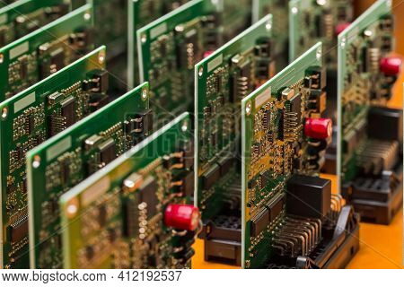 Elecronic Concepts. Batch Of Produced Automotive Printed Circuit Boards With Surface Mounted Compone