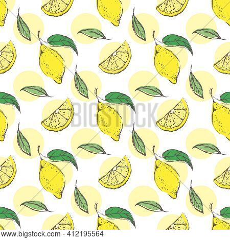 Lemon Hand Draw Seamless Pattern Background Wallpaper. Cute Seamless Pattern With Lemons. Vector Sea