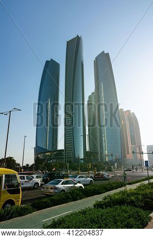 Abu Dhabi, United Arab Emirates - December 4, 2016: Etihad Towers In Abu Dhabi. Etihad Towers Is The
