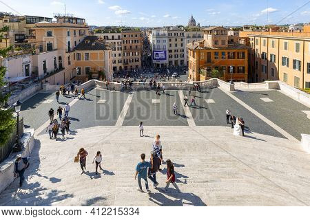 Rome, Italy - October 10, 2020: View Of The From Spanish Steps On Spanish Square (piazza Di Spagna) 
