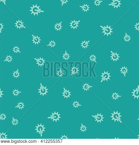 Green Cowboy Horse Riding Spur For Boot Icon Isolated Seamless Pattern On Green Background. Vector