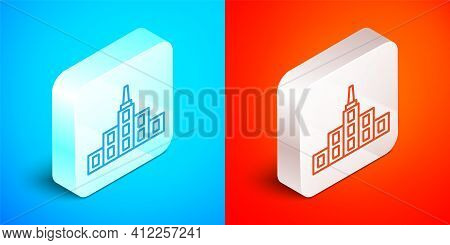 Isometric Line City Landscape Icon Isolated On Blue And Red Background. Metropolis Architecture Pano