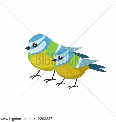 Titmouse Bird. Cute Forest Animal. Cartoon Flat Illustration