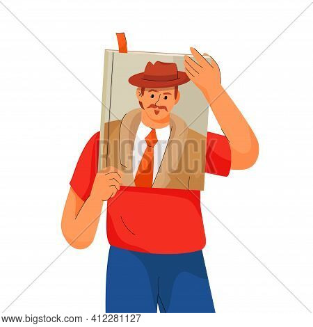 Bookworm Reads Detective Novel Book. Literature Of Different Genres Concept