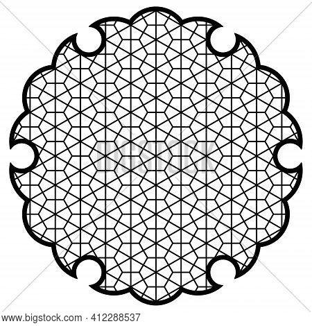 Yukiwa Flower With Pattern In Japanese Style Of Kumiko Zaiku. Design Element For Laser Cutting .