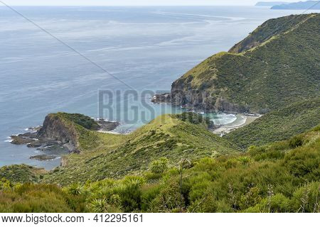 Coastal Scenery Around Cape Reinga At The North Island In New Zealand