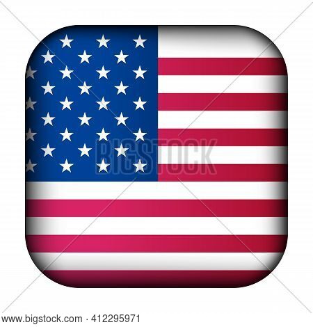 Glass Light Ball With Flag Of Usa. Squared Template Icon. American National Symbol. Glossy Realistic