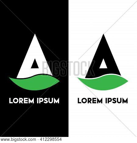 Alphabet A With Green Leaf, A Unique Brand Identity. Complete Set Of Alphabets.