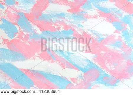 Plaster Background Painted In Pastel Blue, Pink And White Colors. Uneven Texture. Abstract Multicolo