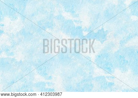 Plaster Background Painted In Pastel Light Blue Color. Uneven Texture. Painted Plaster Textured Back