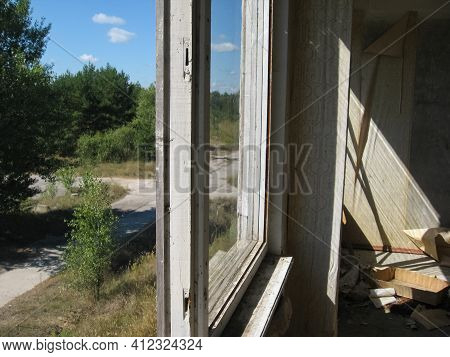 Abandoned Residential Buildings In The Village Of Orbita Near The Chigirin Nuclear Power Plant. Aban
