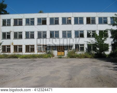 Abandoned Residential Buildings In The Village Of Orbita Near The Chigirin Nuclear Power Plant. Aban