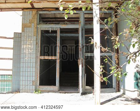 Abandoned Residential Buildings In The Village Of Orbita Near The Chigirin Nuclear Power Plant. Aban