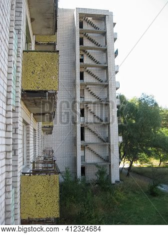 Abandoned Residential Buildings In The Village Of Orbita Near The Chigirin Nuclear Power Plant. Aban