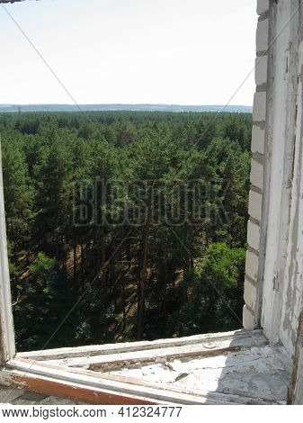 Abandoned Residential Buildings In The Village Of Orbita Near The Chigirin Nuclear Power Plant. Aban