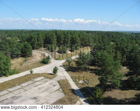 Abandoned Residential Buildings In The Village Of Orbita Near The Chigirin Nuclear Power Plant. Aban