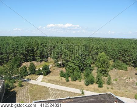 Abandoned Residential Buildings In The Village Of Orbita Near The Chigirin Nuclear Power Plant. Aban
