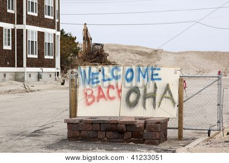 CHADWICK, NJ - 13 JAN: Une signe vaporisées lit « Bienvenue retour OHA » sur 13 janvier 2013 à Chadwick