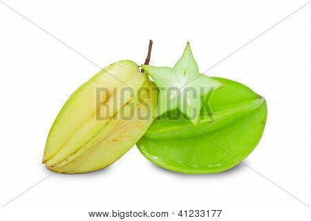 Carambole o Star Fruit On White