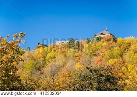 Scenic View Of Ancient Ruins Of Gothic And Renaissance Medieval Royal Castle, Autumn Landscape, Sunn